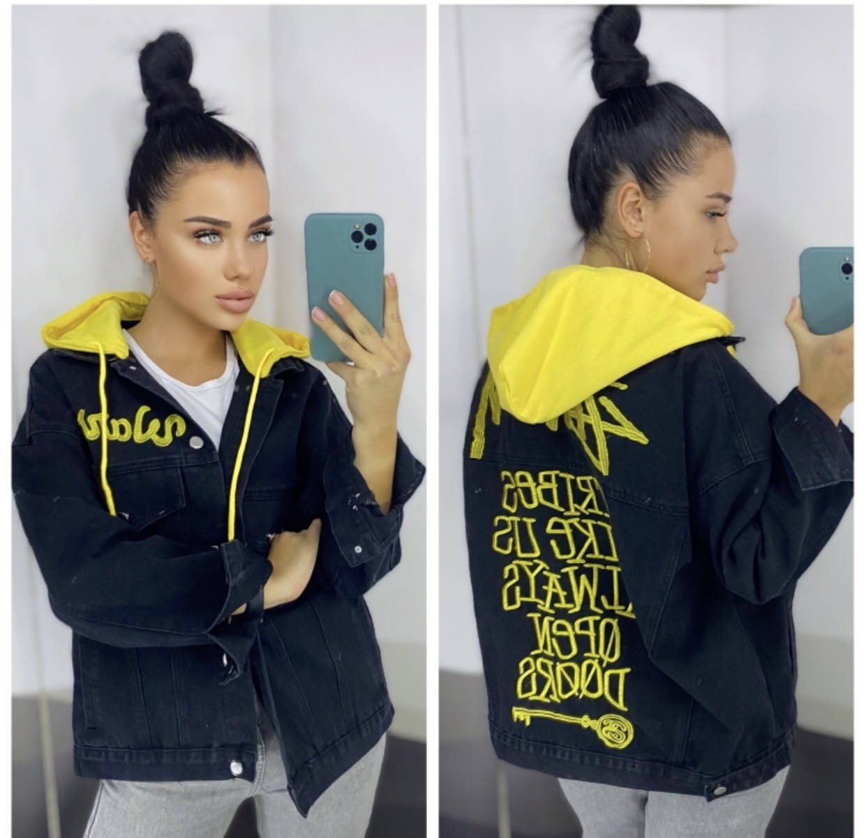 

Джинсовая куртка с надписью на спине