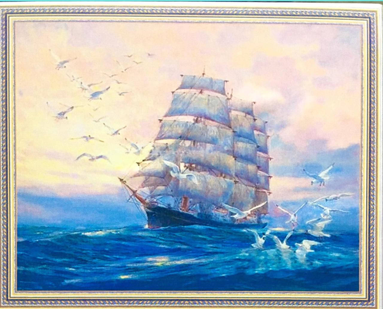 

50*40см Белые паруса и чайки, алмазная живопись, полная выкладка