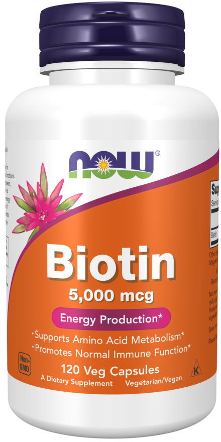 

Биотин, Витамин В7, Now Foods, 5000 мкг, 120 вегетарианских капсул