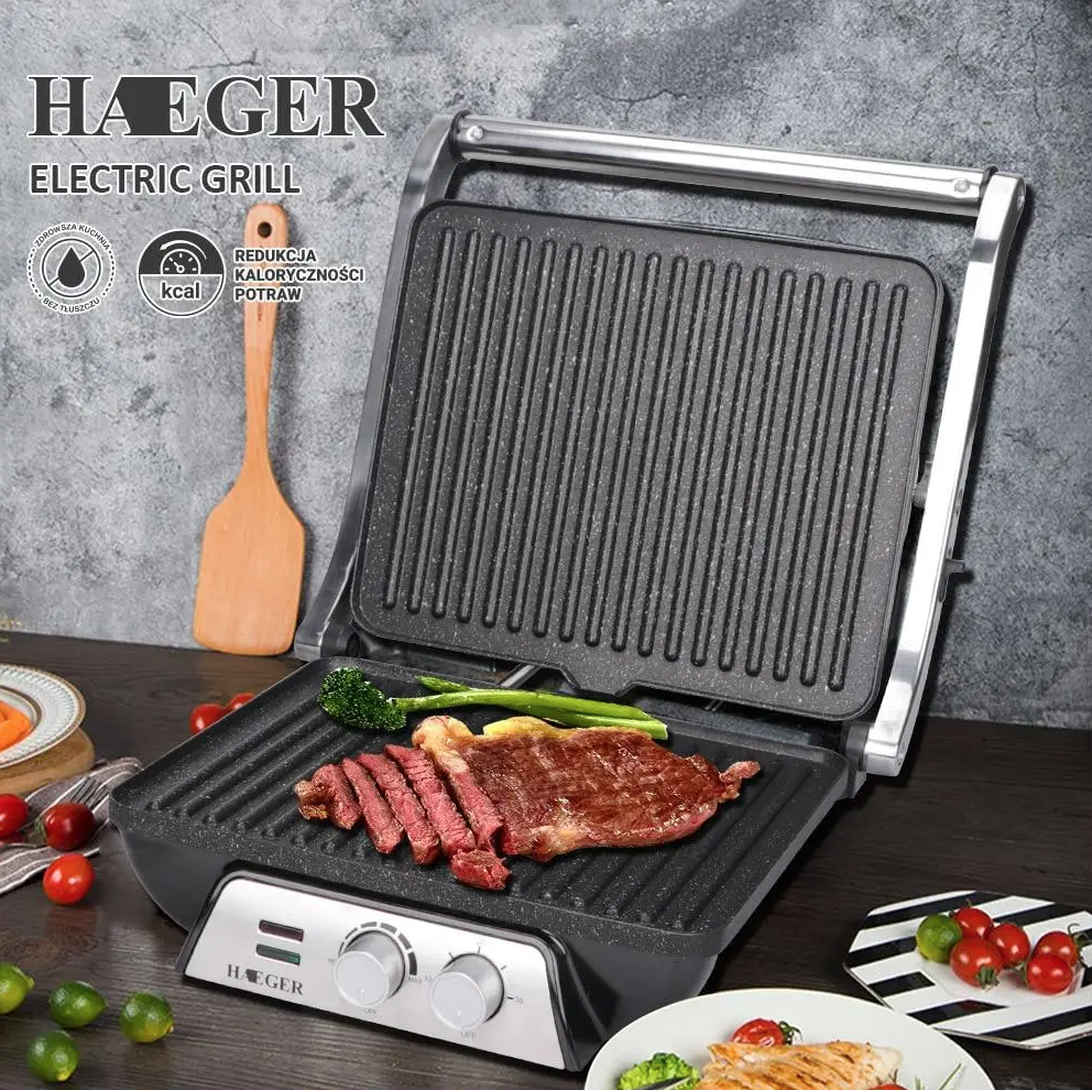 

Электрический гриль Haeger HG-2684 2000 Вт контактный домашний гриль с таймером и терморегуляцией