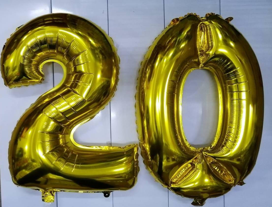 

Комплект цифр шаров 20 фольгированных, золото 70 см, Золотистый