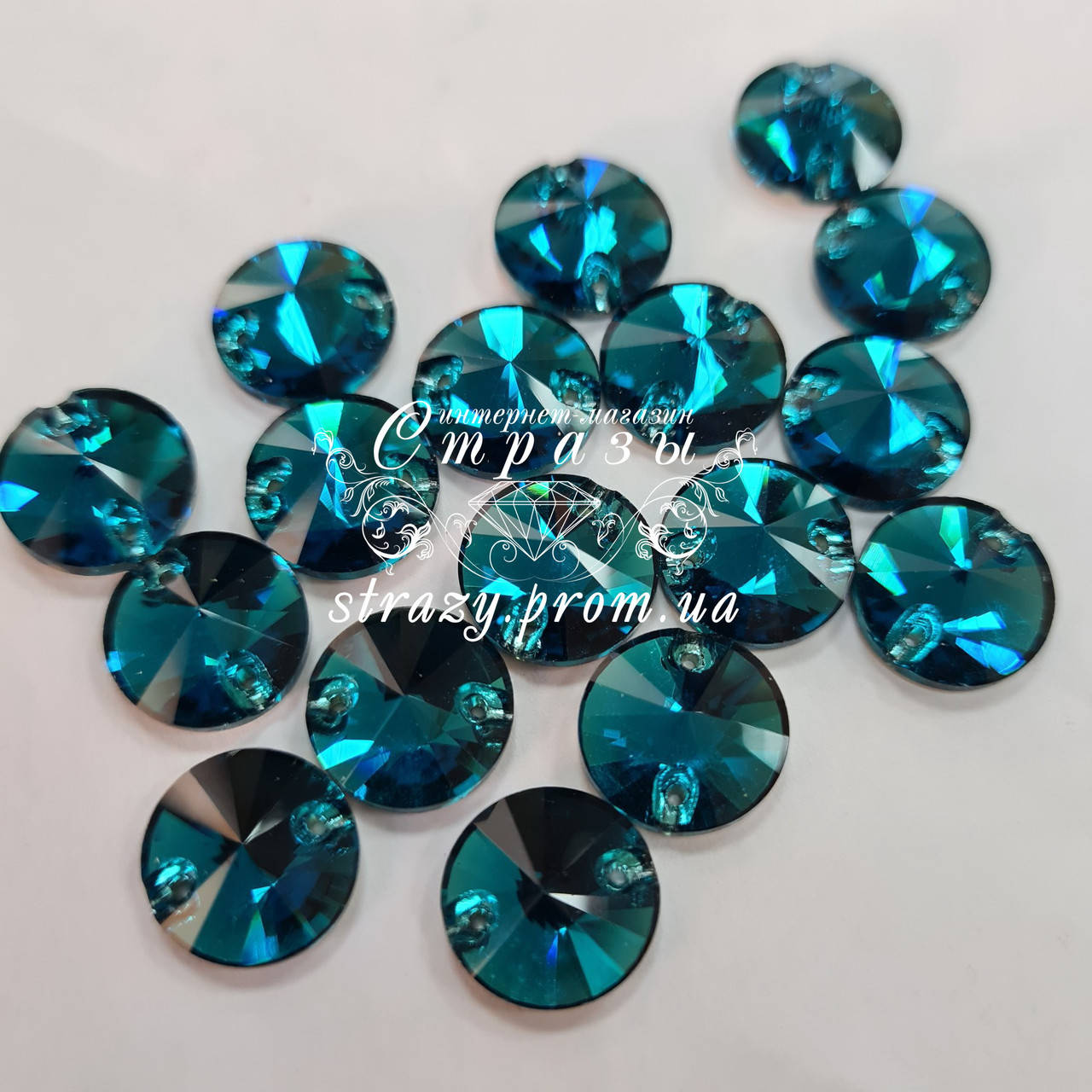 

Стразы пришивные SWARO Круги 12мм. Blue Zircon