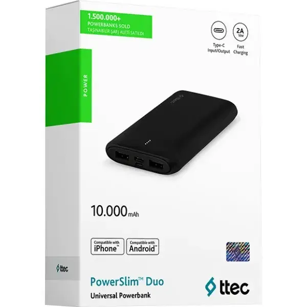 

Дополнительный аккумулятор Ttec PowerSlim Duo 2BB163S Black 10000mAh