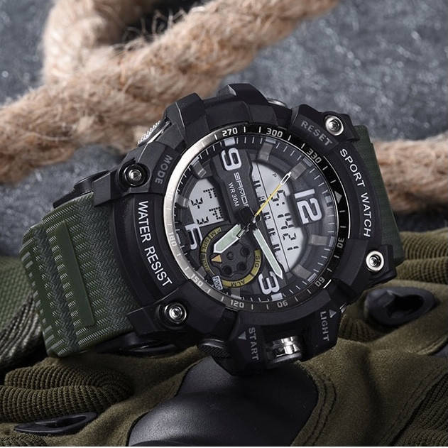 

Армейские часы мужские наручные противоударные водостойкие Sanda 759 Green-Black