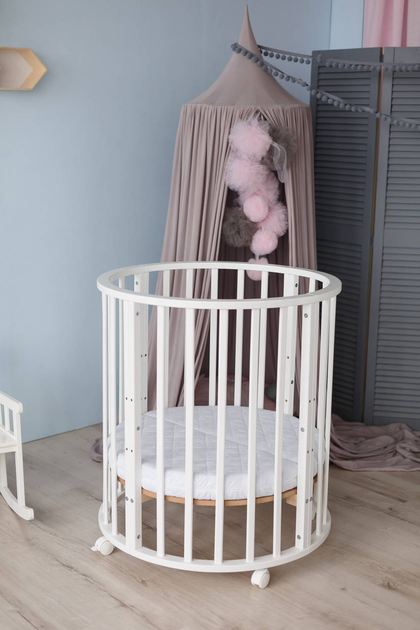 

Кровать детская овальная 8 в 1 Кузя Smart Bed колёса+маятник+матрас КПК белая