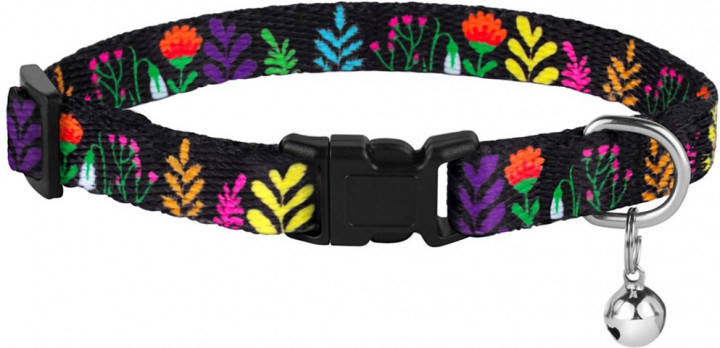 

Ошейник для котов BronzeDog Urban Floral с пластиковой пряжкой и колокольчиком XS Черный (49/1401/Т)