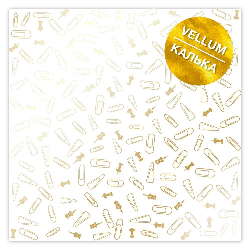 

Калька з фольгуванням - Golden Drawing pins and paperclips - Fabrika Decoru - 30x30