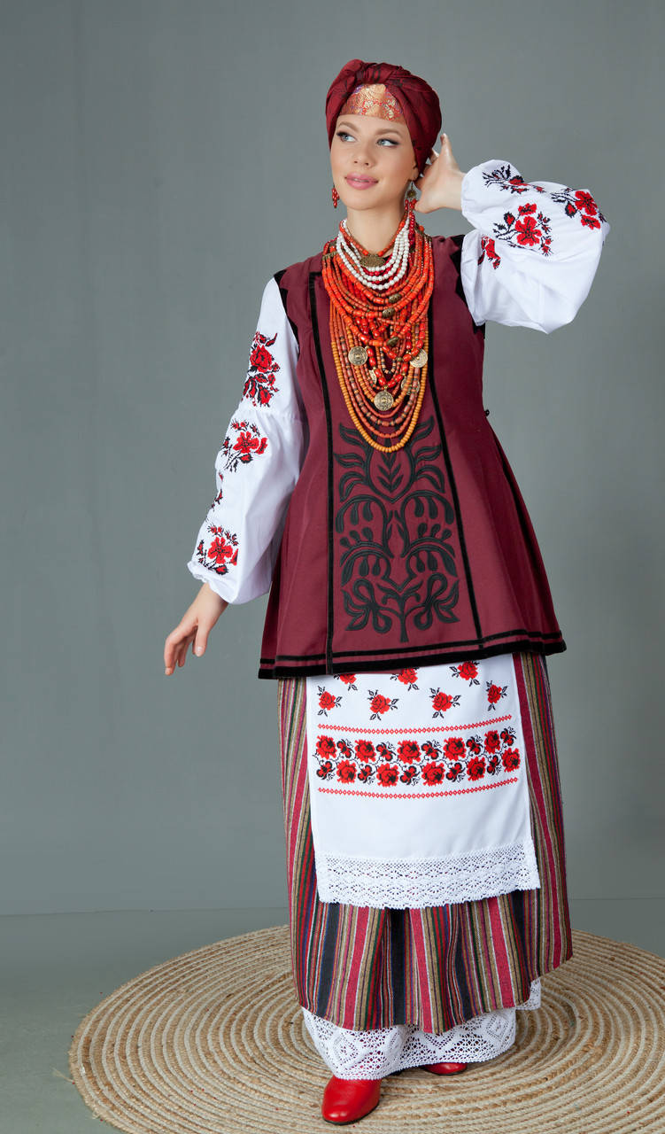 

Украинский женский костюм центрального региона Украины № 213 (44 - 60 р.), Бордовый