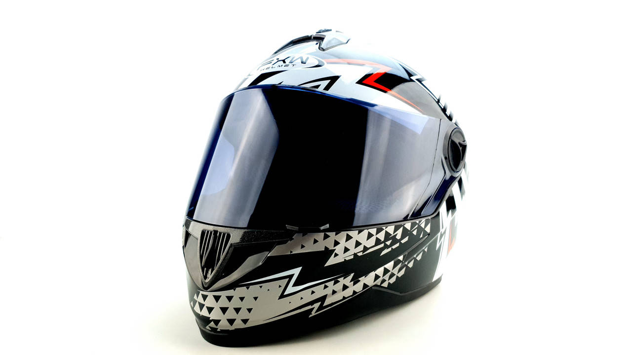 

Шлем для мотоциклов HF-122 BLACK WHITE RED FLASH глянец + темный визор М, Черный