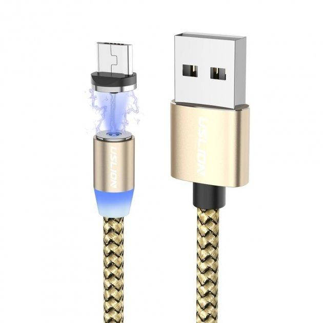 

Магнитный USB кабель на магните с подсветкой для зарядки телефона USLION 3 в 1 1m 2.4A 360° Золотой, Золотистый