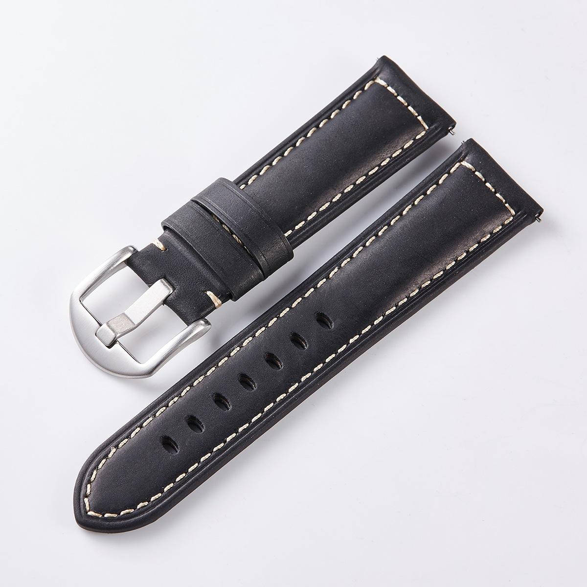 

Ремешок для Huawei Watch 3/3 Pro/GT 2 46 мм/GT2 Pro/GT 2e/Magic из натуральной кожи Crazy horse Черный, стальная пряжка