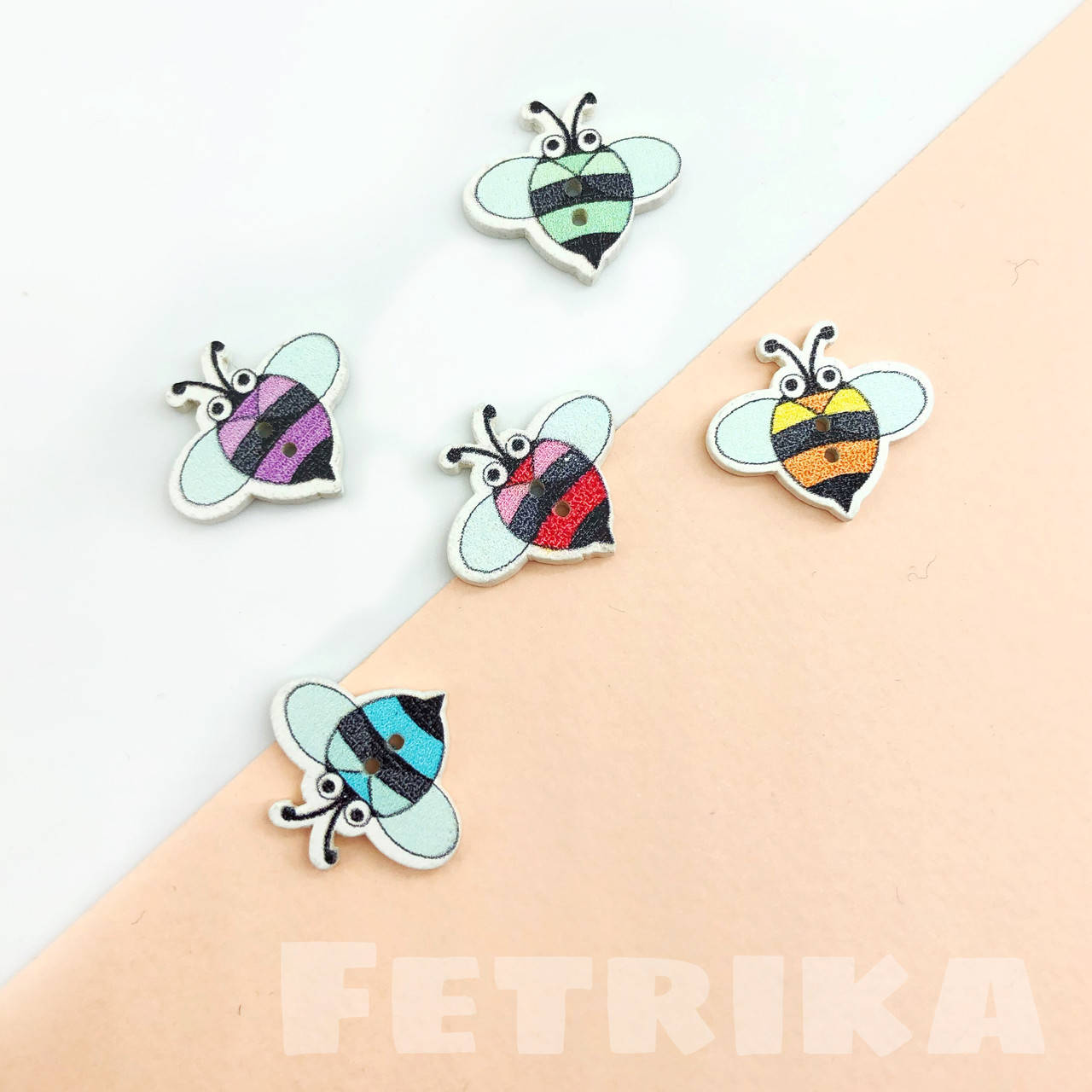 

Пуговицы “Пчелки" деревянные, 2,0*1,7 см, МИКС, Разные цвета