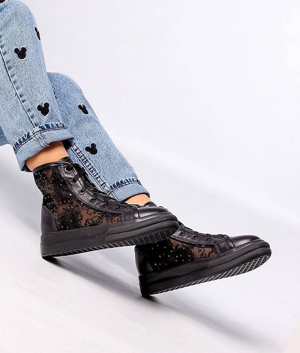 

Черные летние ботинки с перфорацией женские, Черный