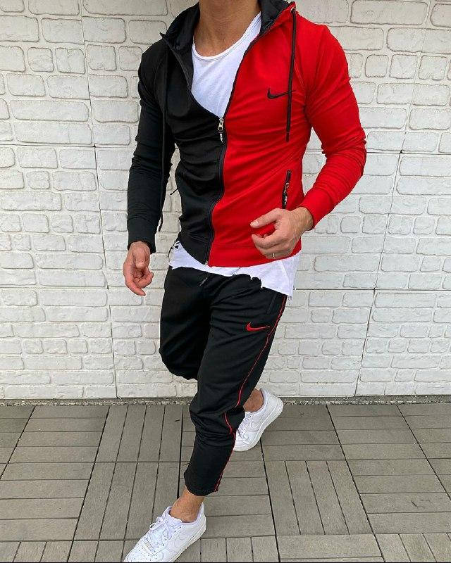 

Мужской чёрный с красным спортивный костюм Nike с капюшоном, Черный
