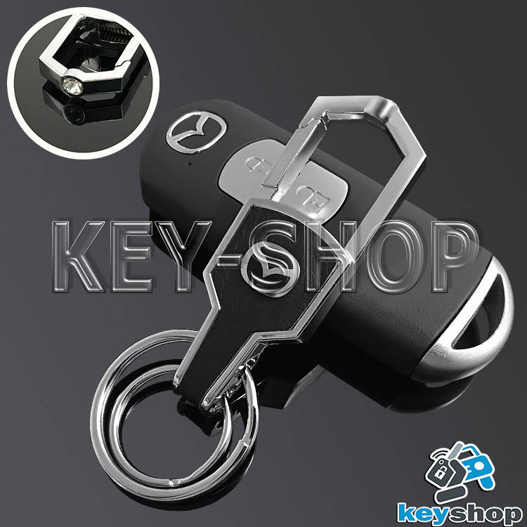 

Брелок для авто ключей MAZDA (Мазда) металлический с карабином и кожаной вставкой