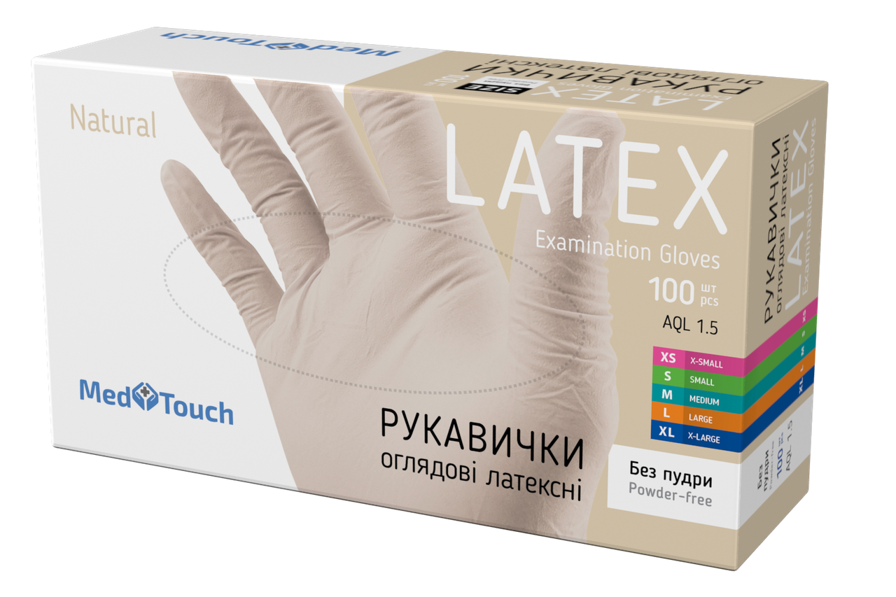 

Перчатки латексные не опудренные MedTouch размер  100шт/уп, Белый