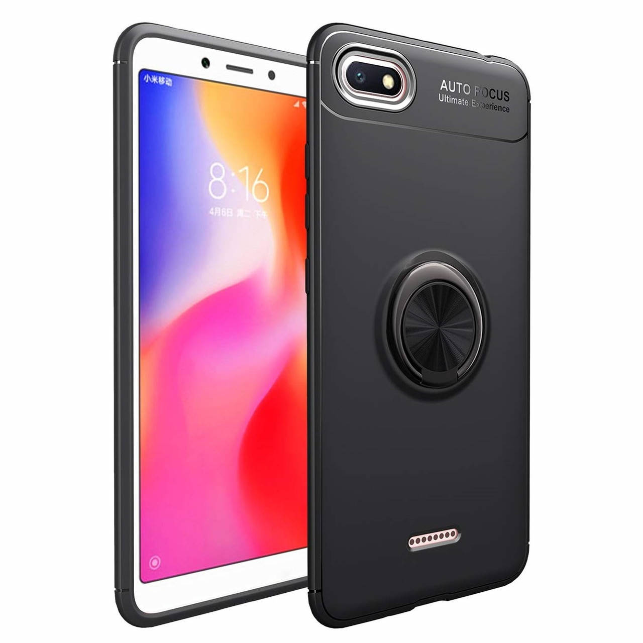 

Чехол TPU Ring для Xiaomi Redmi 6A бампер оригинальный с кольцом Black, Черный