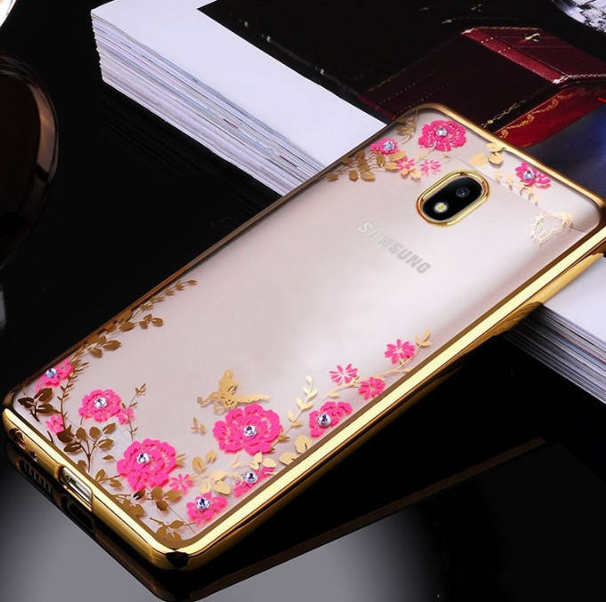 

Силиконовый чехол с цветами и стразами для Samsung Galaxy Note 3 (N9000), Золотой