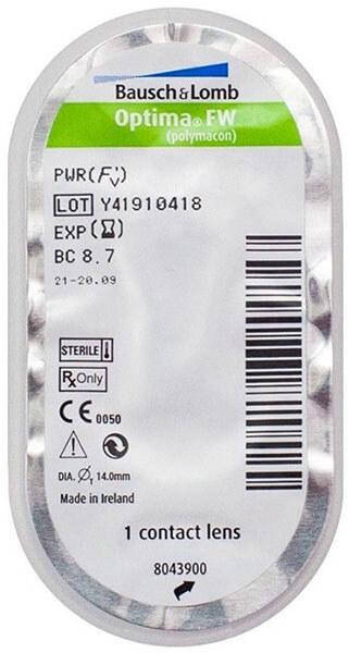 

Контактные линзы Bausch&Lomb OPTIMA FW (BC=8.7, DIA=14.0) 1 линза