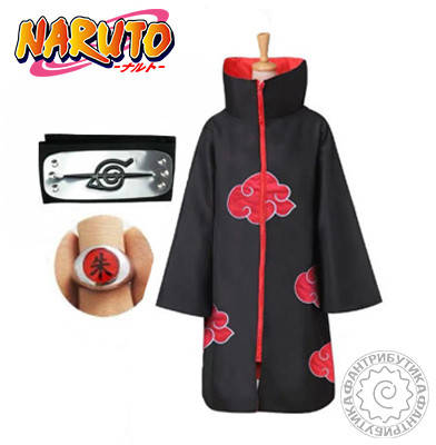 

Плащ Акацуки в набор с Повязкой Итачи и кольцом НАРУТО Саске naruto учиха манга аниме