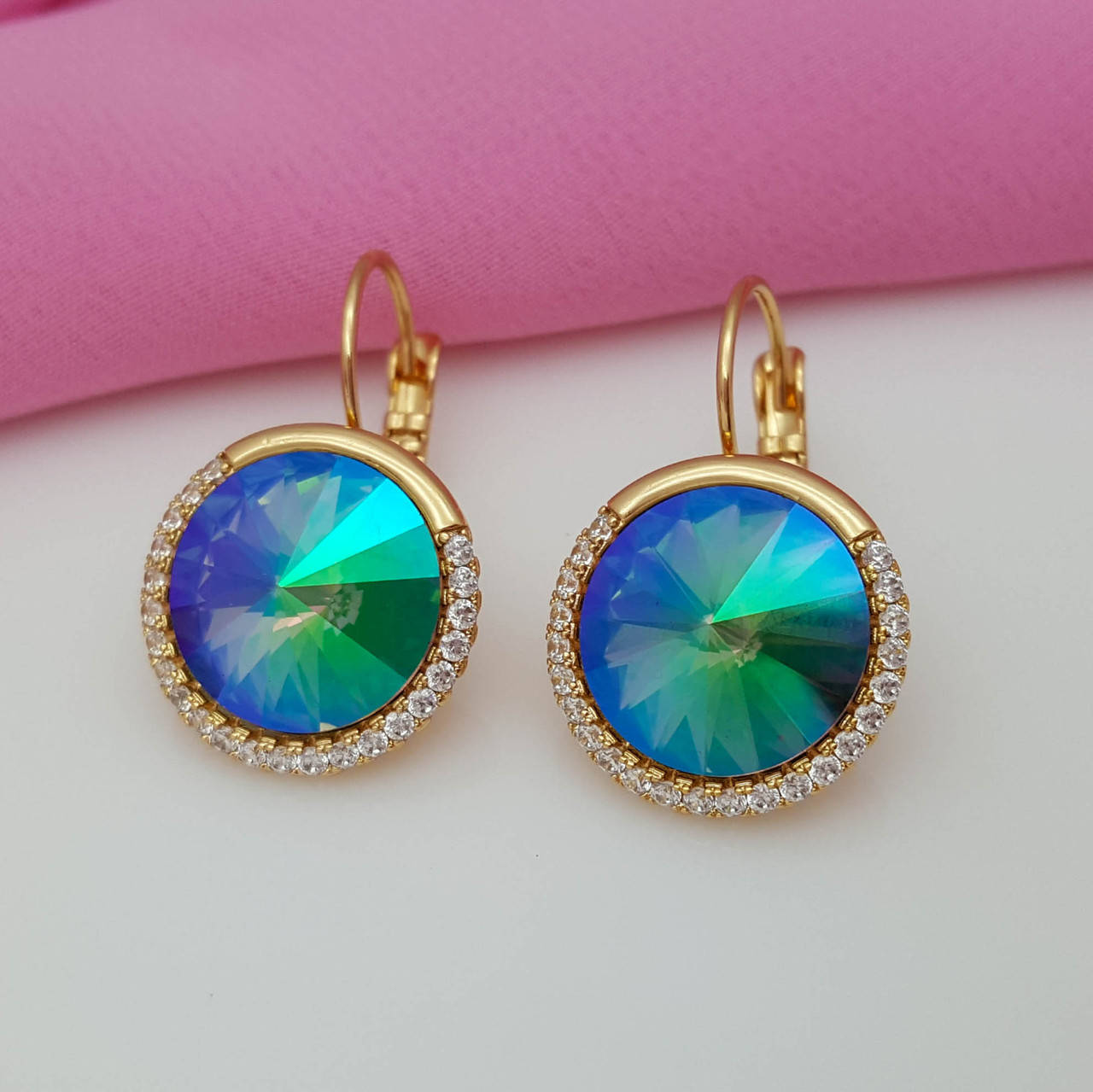 

Серьги Голубой Кристалл Swarovski, медицинская сталь, 18К