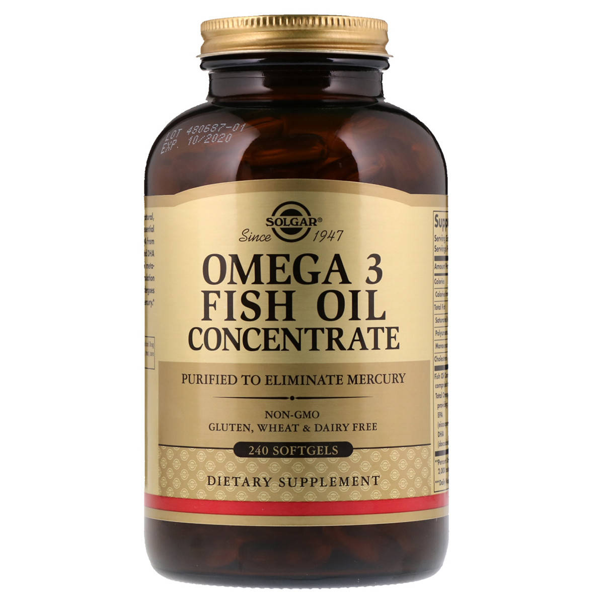 

Омега-3 Рыбий жир, Концетрат, Omega-3 Fish Oil Concentate, Solgar, 240 желатиновых капсул