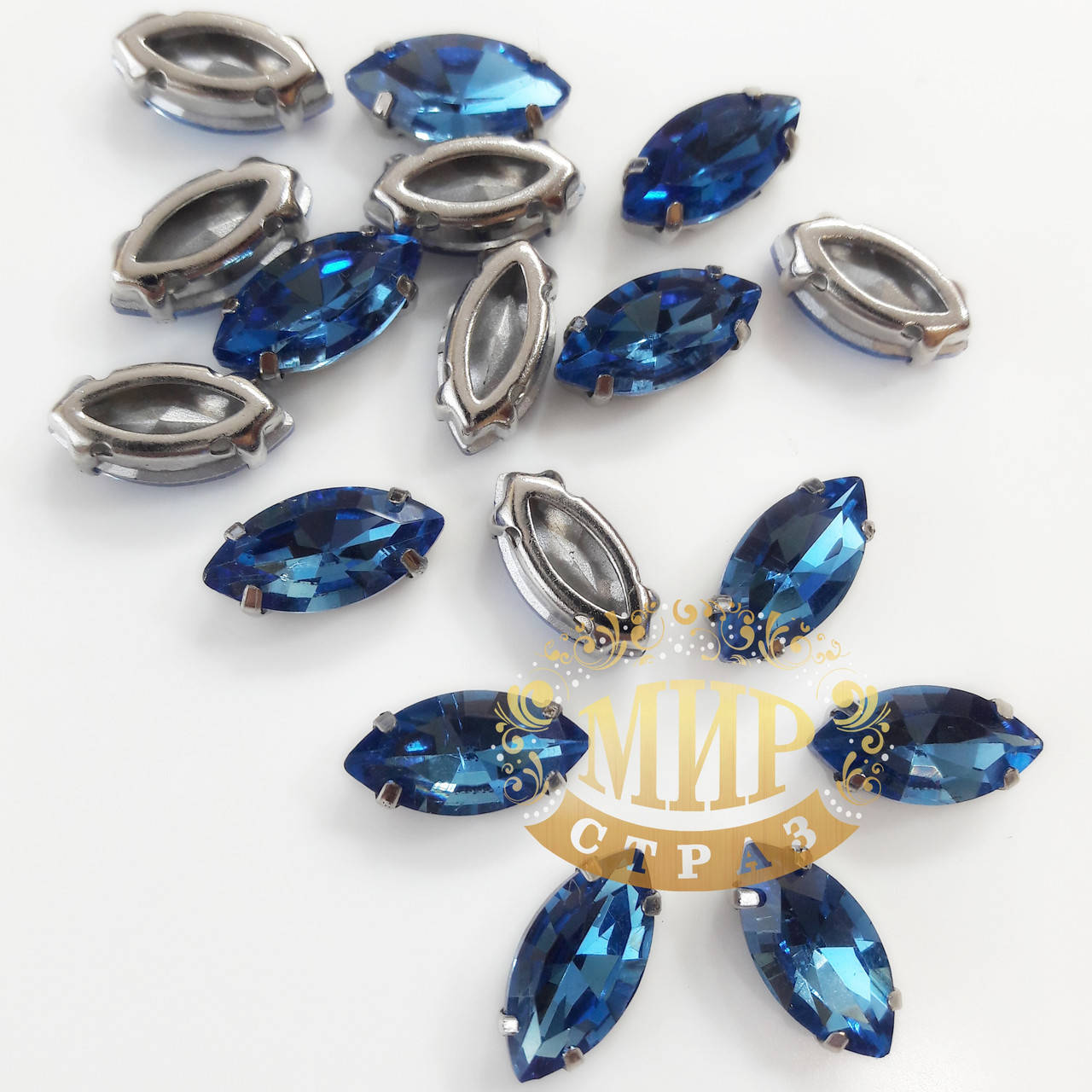 

Камни в цапах Люкс, форма Лодочка, цвет Sapphire, 6х12мм, 1шт, Белый
