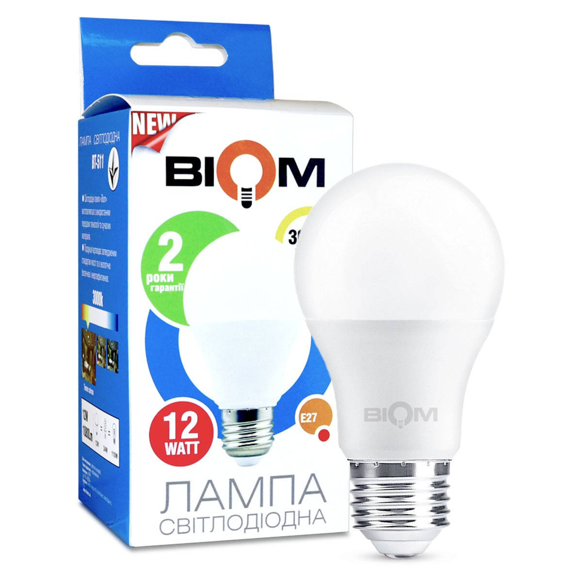

Светодиодная лампа Biom BT-511 A60 12W E27 3000К матовая