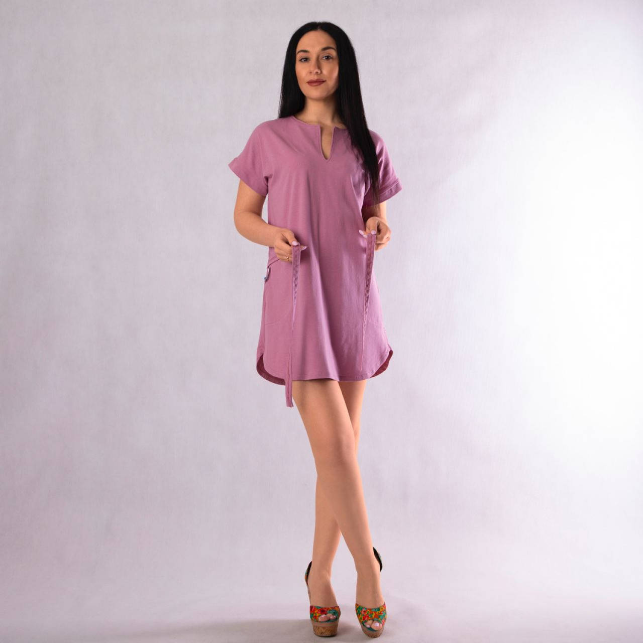 

Женское летнее платье фуликра "Пояс Однотон Темно-розовый" р.44-52 44-46