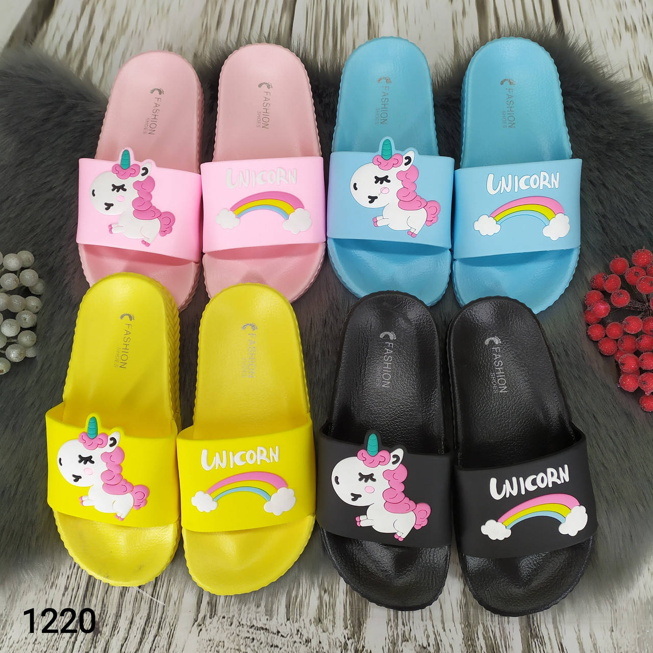 

Детские модные шлепанцы, сланцы с единорогами и радугой, Разные цвета