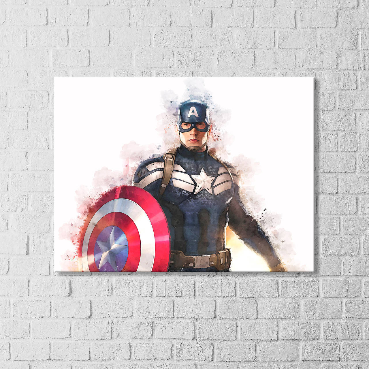 

Капитан Америка Фото печать Картина на холсте Акварельная техника Мстители Супер герой Декор в комнату