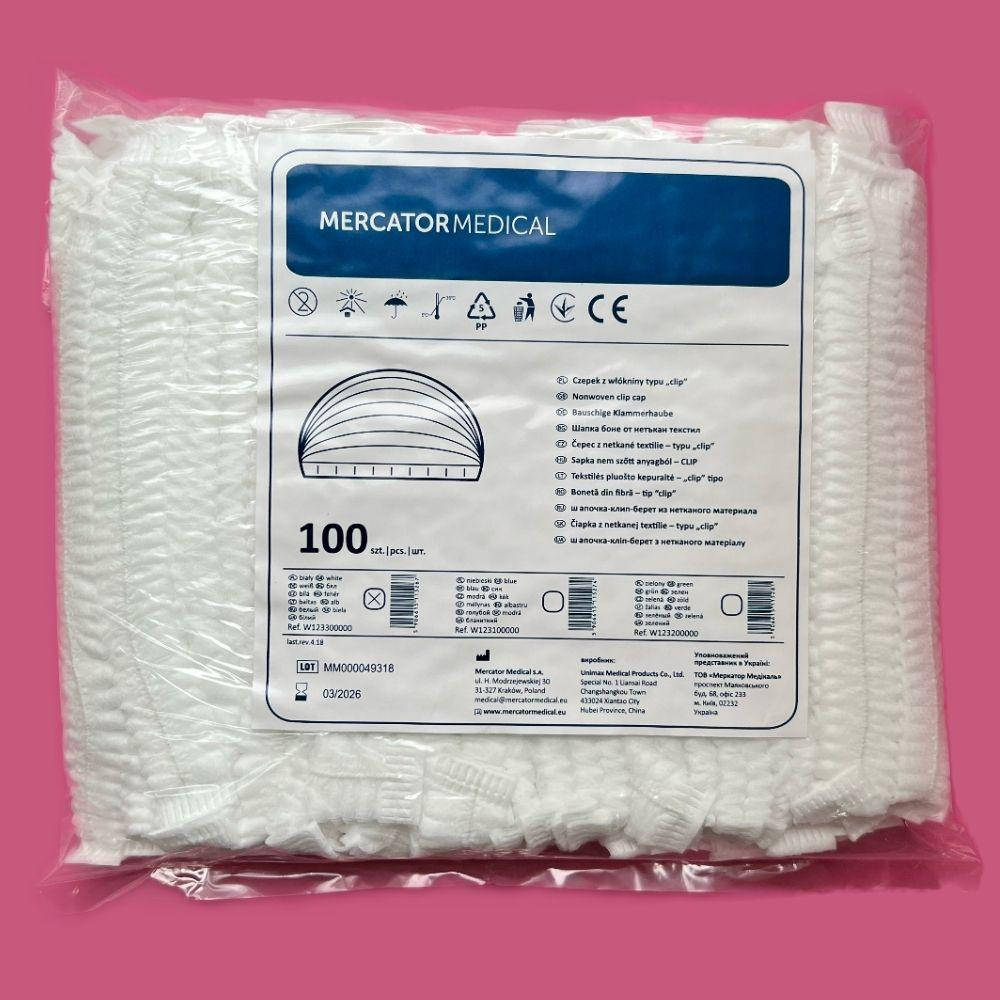 

Одноразовая шапочка на одной резинке Mercator цвет белый, 100 шт.