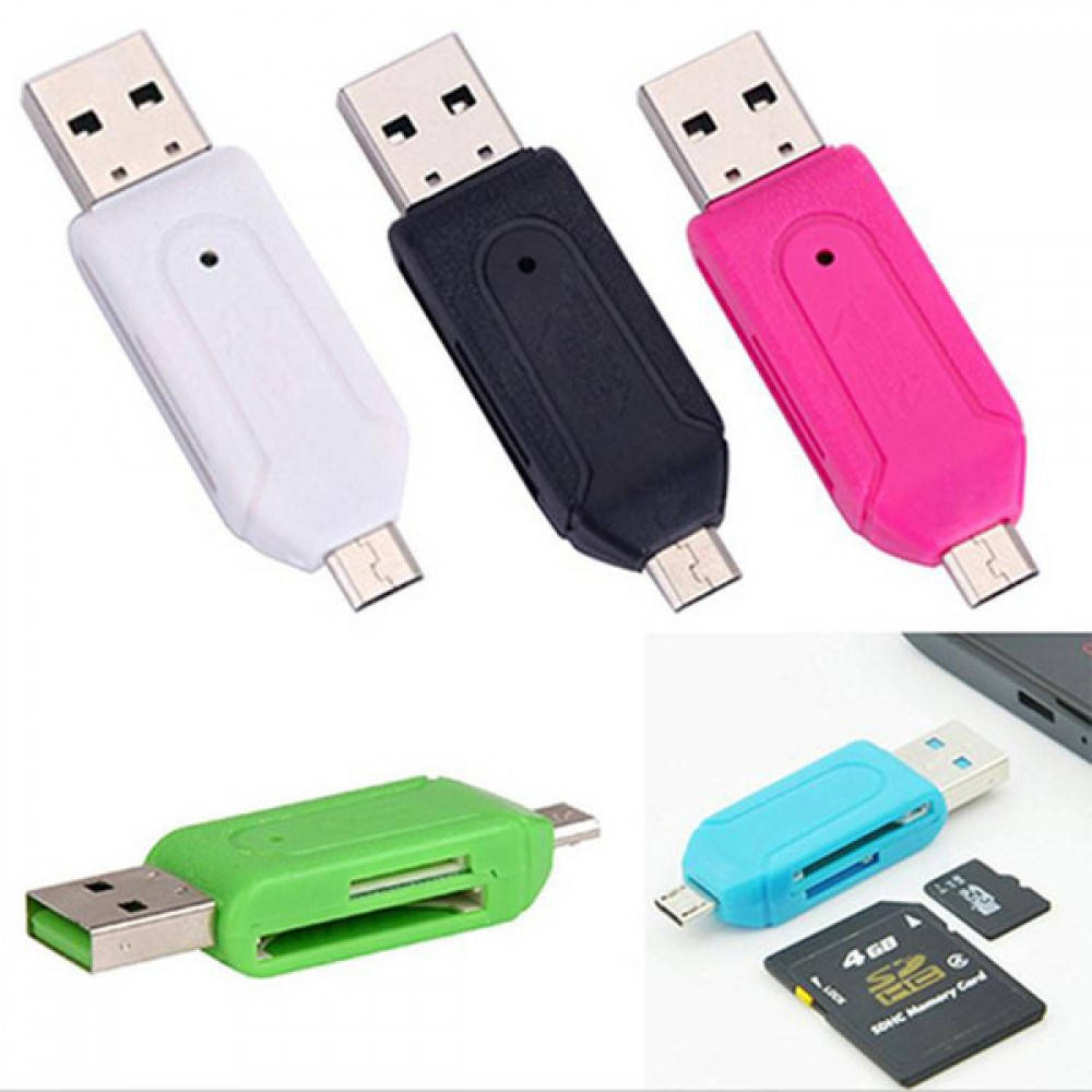 

OTG переходник 2в1 V8 micro USB, картридер для андроидов и пк Glaucidium разные цвета, переходник, картридер