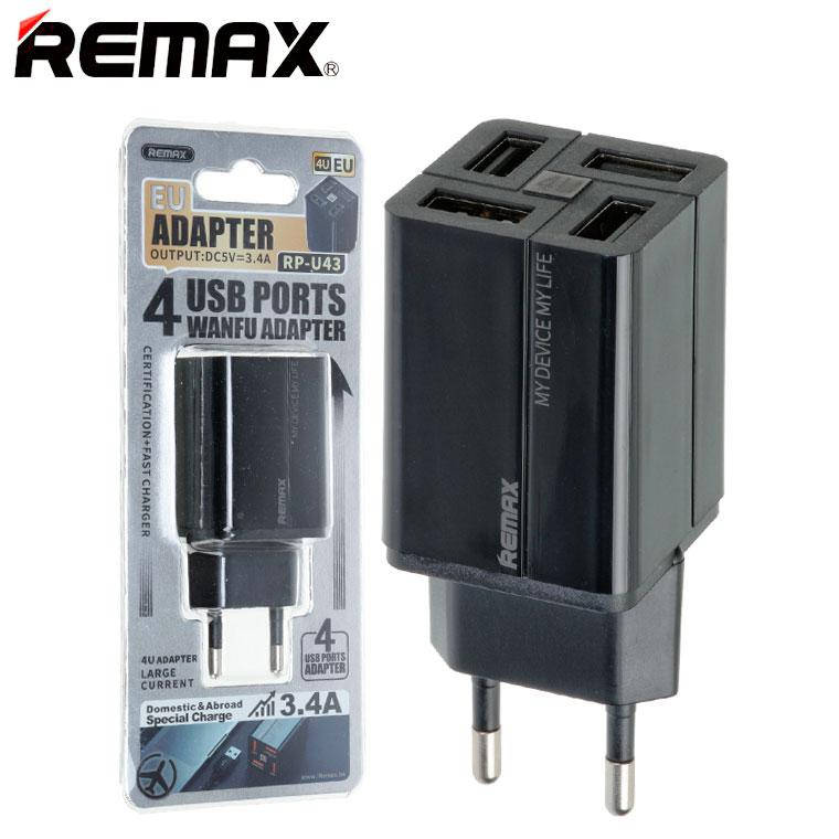 

Сетевое зарядное устройство Remax RP-U43 4USB 3.4A black, Черный