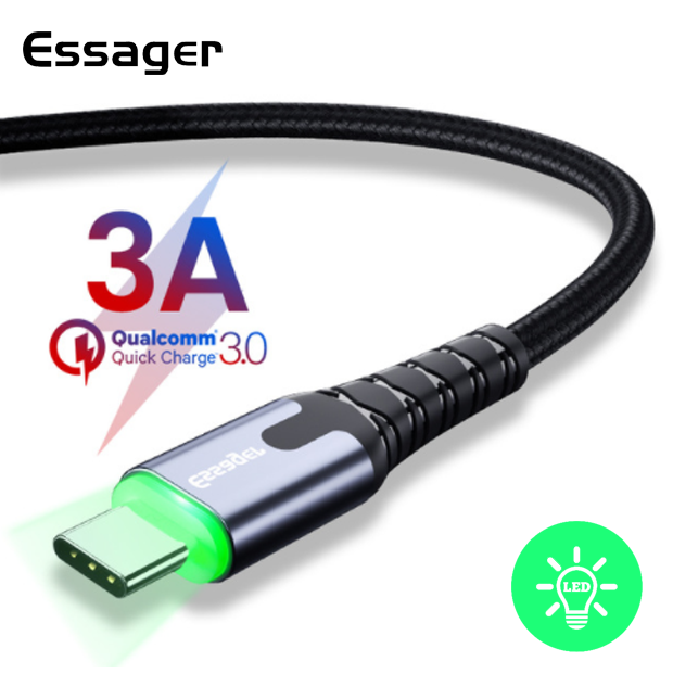 

Зарядный кабель с подсветкой ESSAGER USB Type-C 3A 1метр, Темно-серый