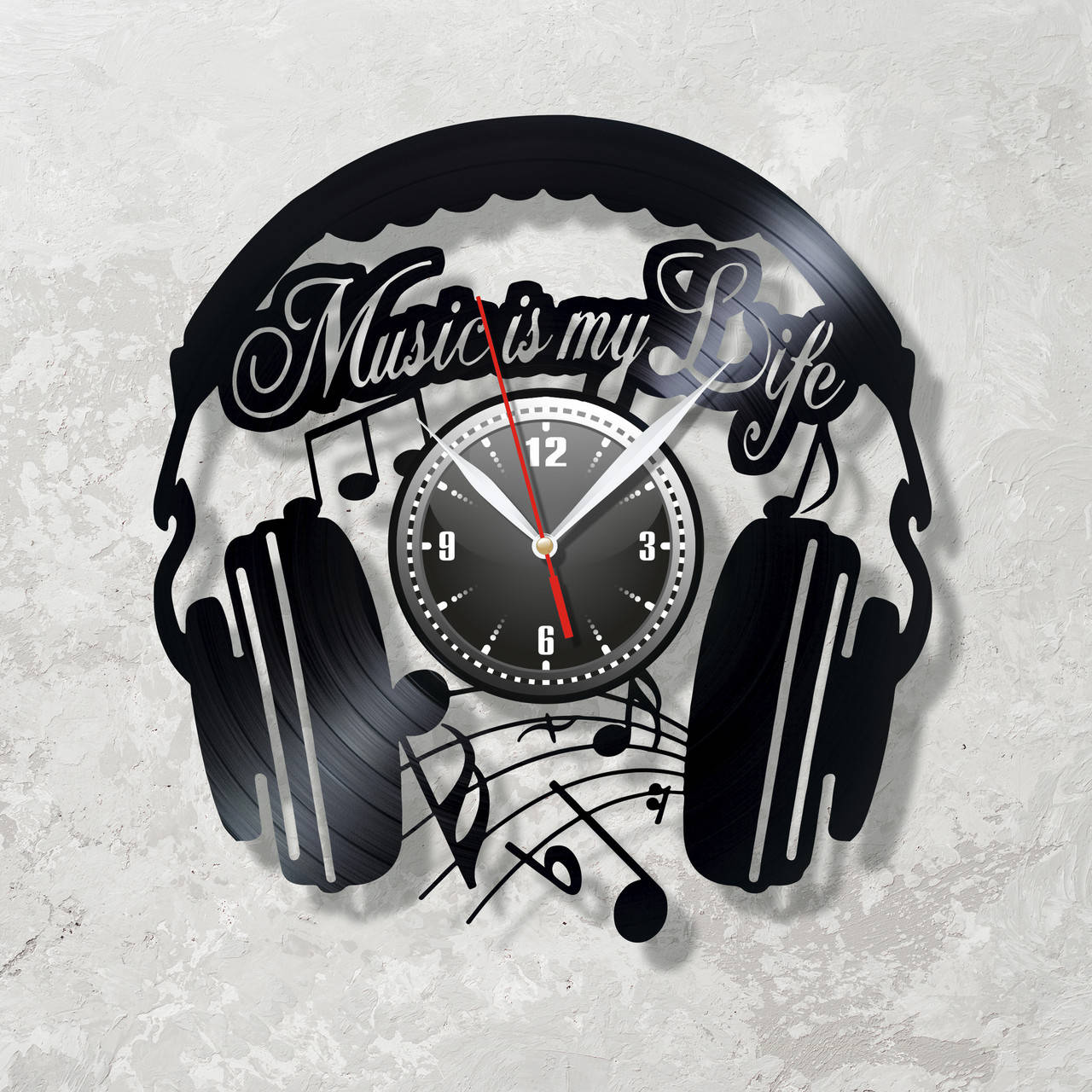 

Часы music Подарок музыканту Часы с нотами Часы наушники Барпластинка Музыкальная пластина Декор с винила