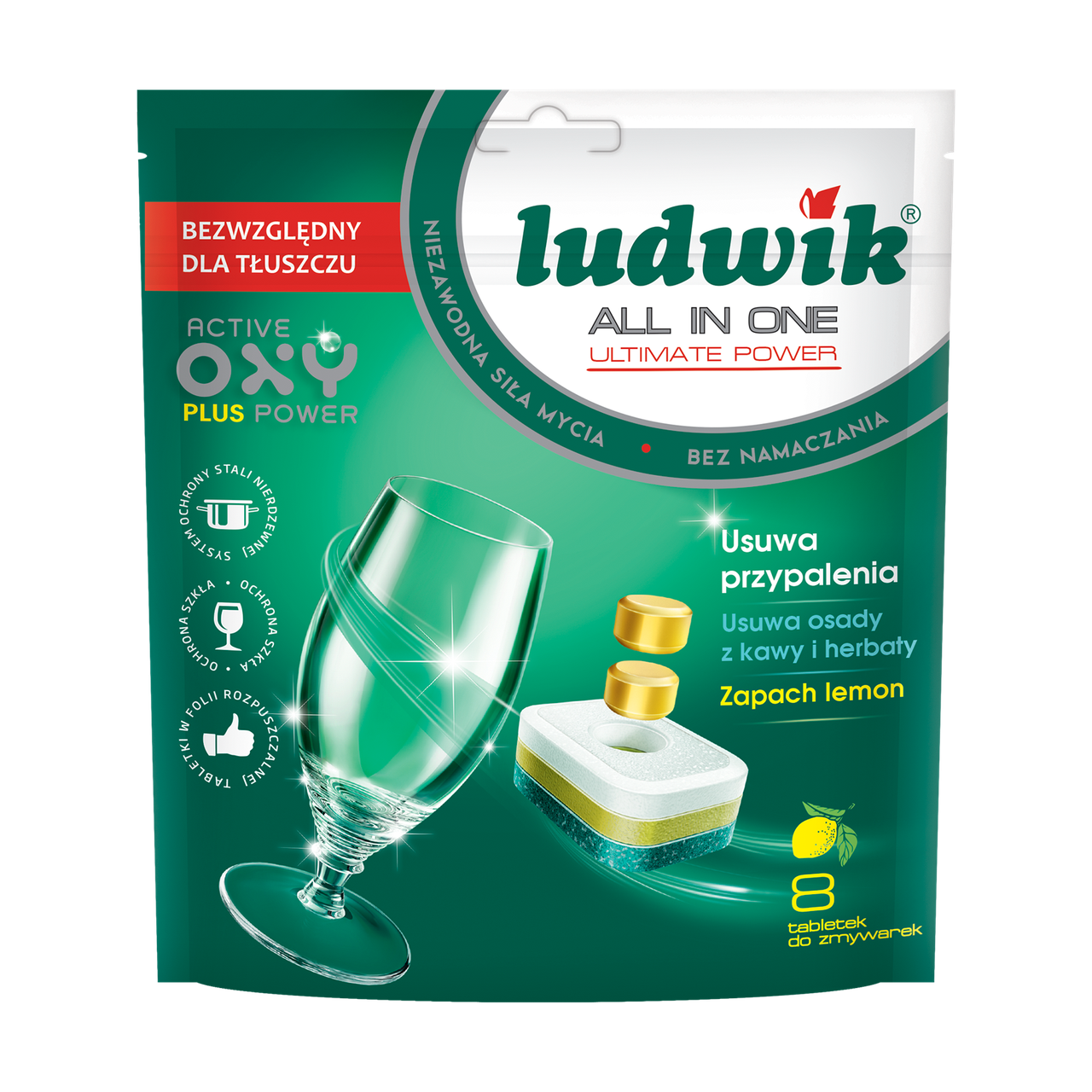 

Таблетки для посудомоечных машин Ludwik All In One 8 шт Лимон