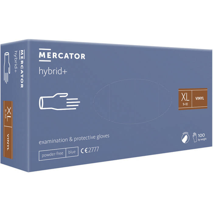 

Перчатки виниловые MERCATOR Hybrid+ неопудренные, размер , 100 шт, Голубой