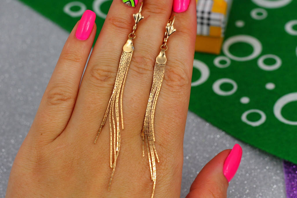 

Серьги подвески Xuping Jewelry метелки граненые с французской застежкой 9 см золотистые