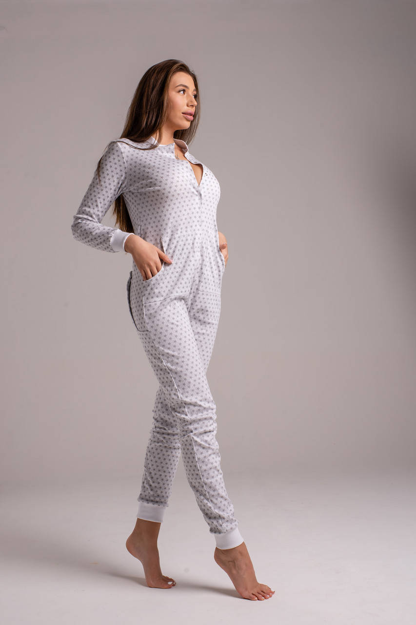 

Пижама женская SweetJama с карманом на попе Серые Звездочки