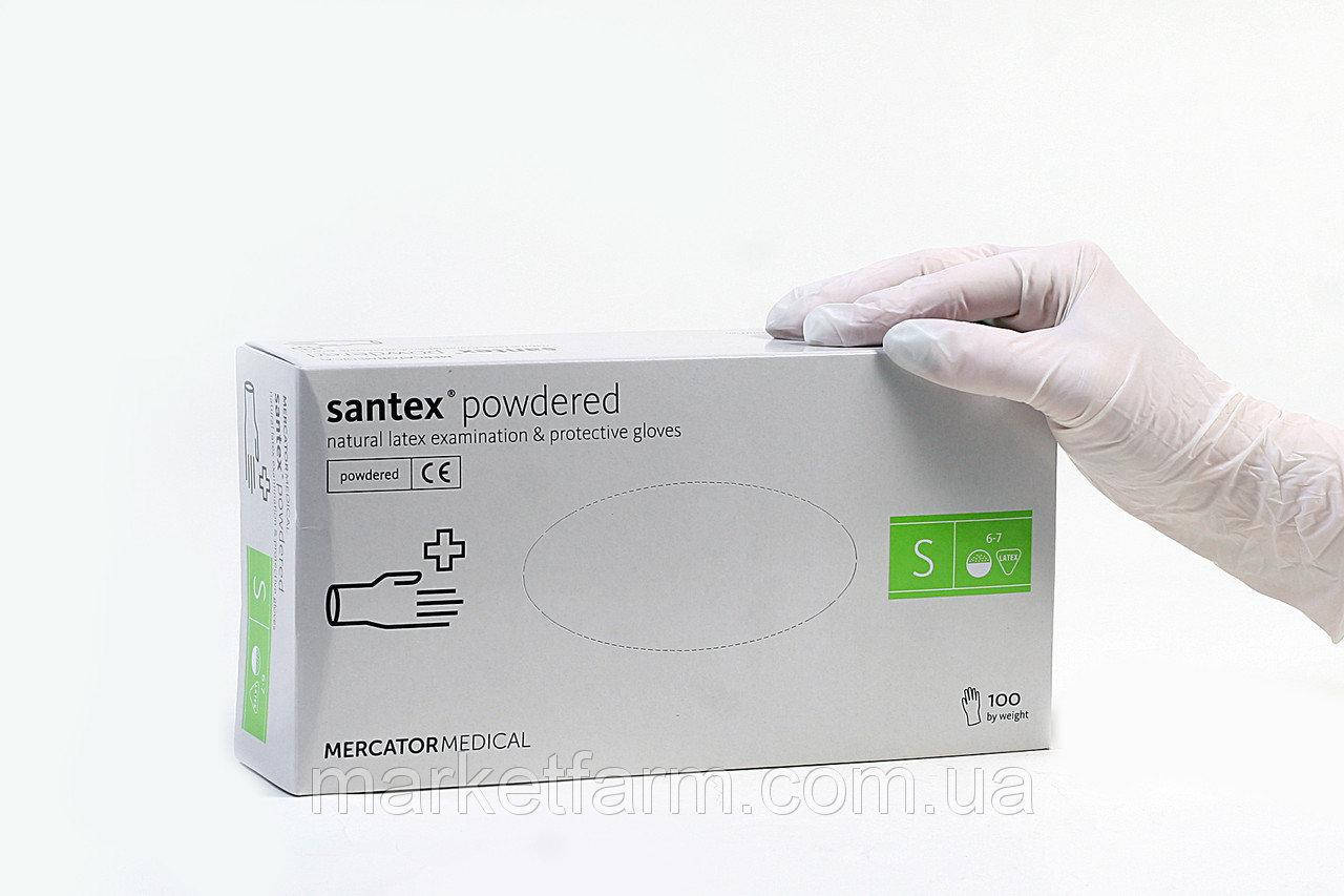 

Перчатки смотровые латексные нестерильные опудренные Santex powdered S (50 пар/уп), Белый