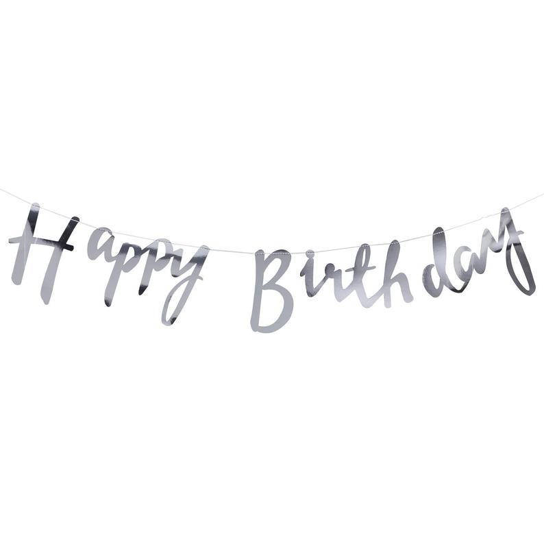 

Бумажная гирлянда Happy Birthday серебро прописью, 1,5 метра (для украшения помещений)