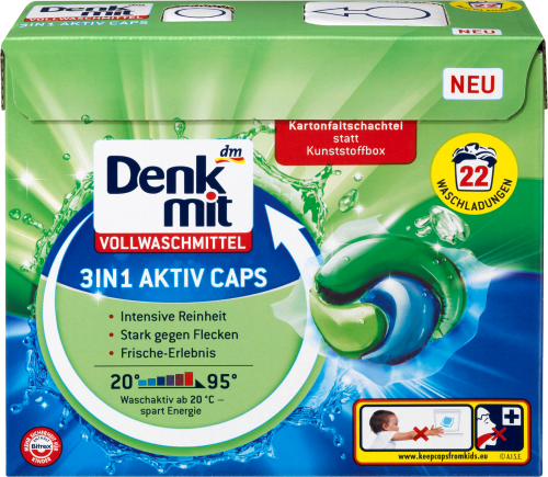 

Капсулы для стирки DENKMIT Vollwaschmittel 3in1 Aktiv Caps,22шт