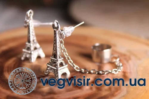 

Кафф и серьга Вежа эйфелева башня клипс на ухо Набор комплект без прокола клипсы каф