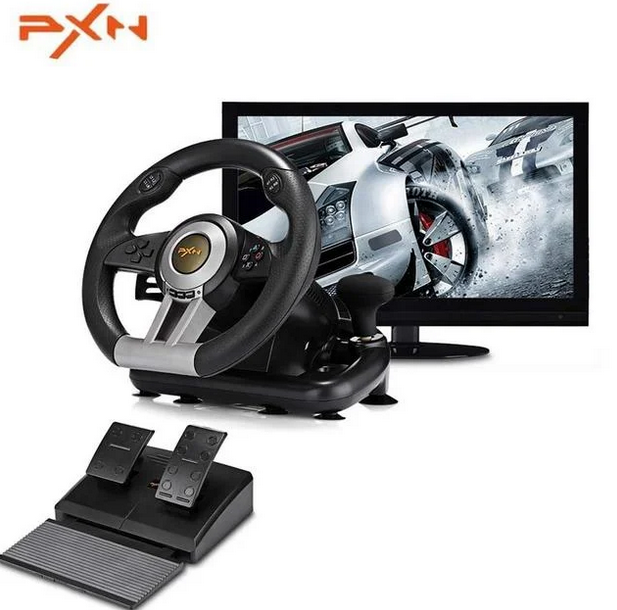 

Руль игровой PXN V3 Pro PC/PS3/PS4/X-ONE/SWITCH USB с педалями | Универсальный игровой руль