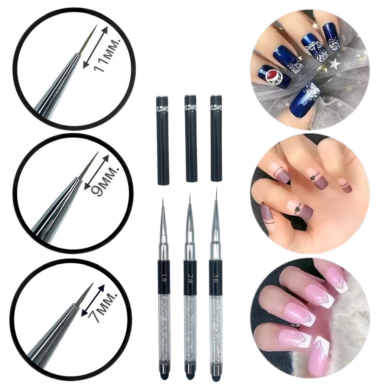 

Кисть - лайнер для рисования и дизайна ногтей с колпачком и камнями