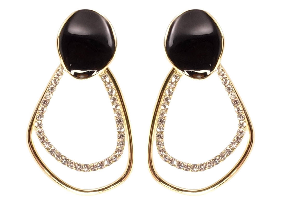 

Серьги XP QQMM Позолота 14К игла серебро 925 гвоздики (пусеты) "Авангард с черной эмалью и цирконием"