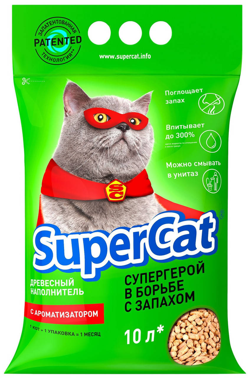 

SuperCat Древесный наполнитель для кошачьего туалета с ароматом лаванды. Светлая гранула 6мм, 3кг (10л)