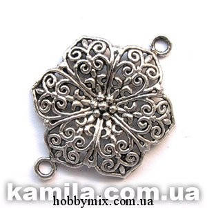 

Коннектор "цветок" серебро (2,8х4,1 см) 2 шт в уп.