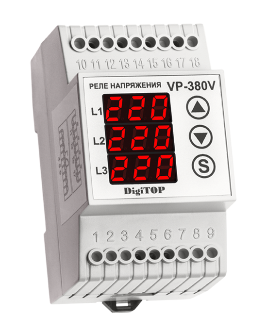 

Реле напряжения DigiTOP VP-380V трехфазное, реле контроля и защиты от перенапряжения Диджитоп
